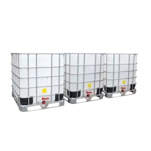 3 gekoppelde IBC containers wit op metalen of kunststof pallet - vernieuwd
