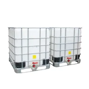2 gekoppelde IBC containers WIT op metalen of kunststof pallet - professioneel gecleand