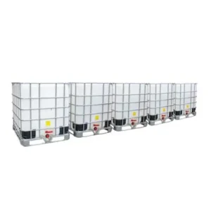 5 gekoppelde IBC containers WIT op metalen of kunststof pallet - professioneel gecleand