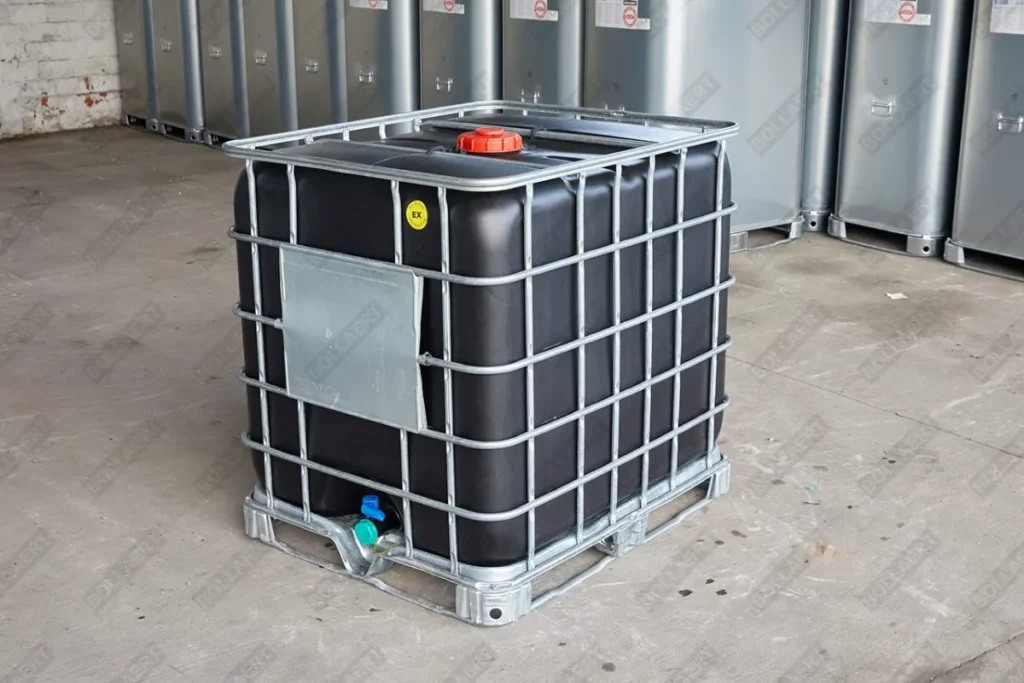 IBC container ZWART op metalen of kunststof pallet - professioneel gecleand