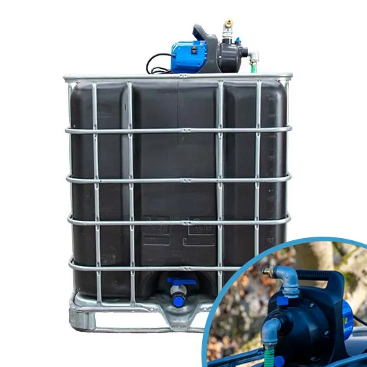 2 gekoppelde IBC containers ZWART op metalen of kunststof pallet - vernieuwd