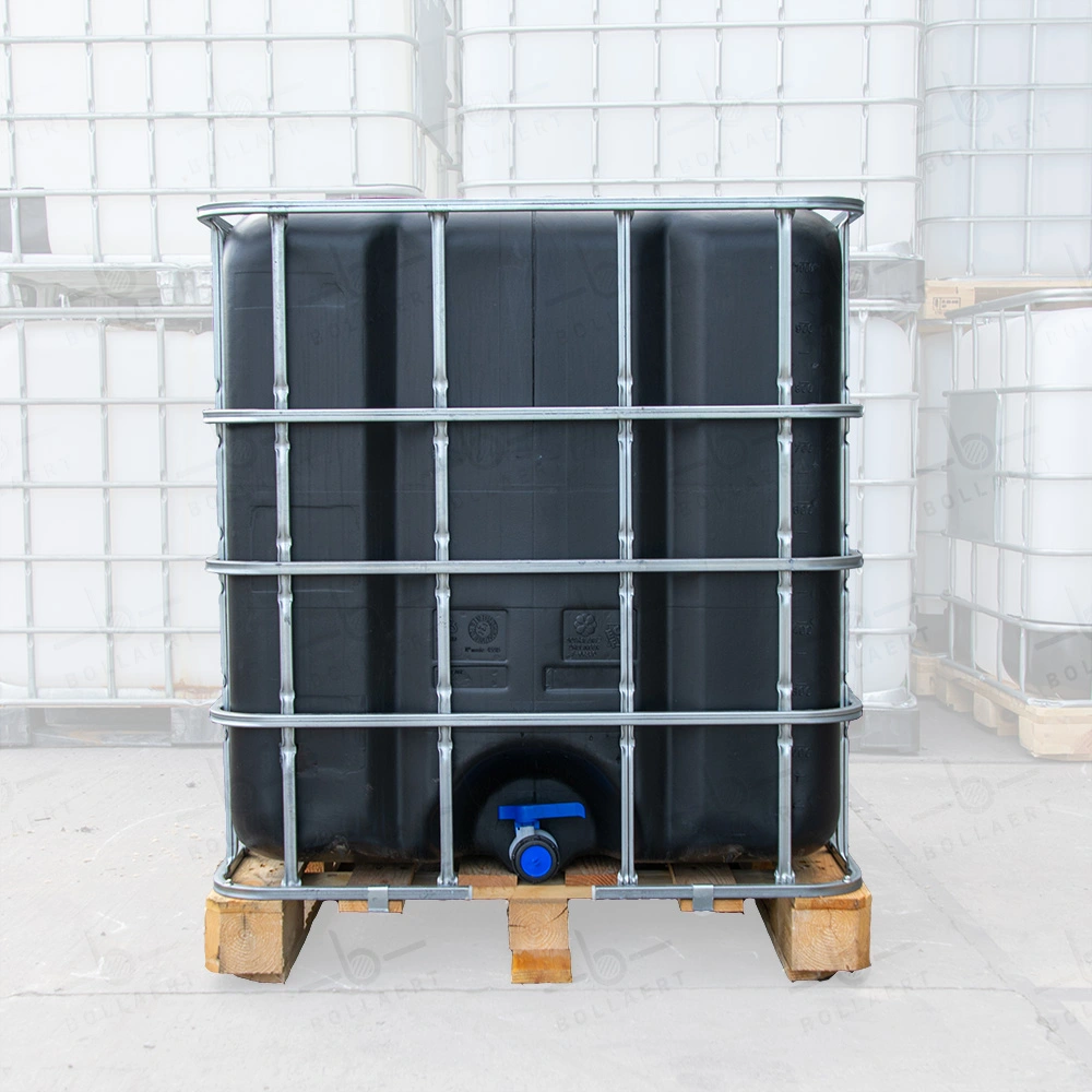 IBC container ZWART op houten pallet - vernieuwd