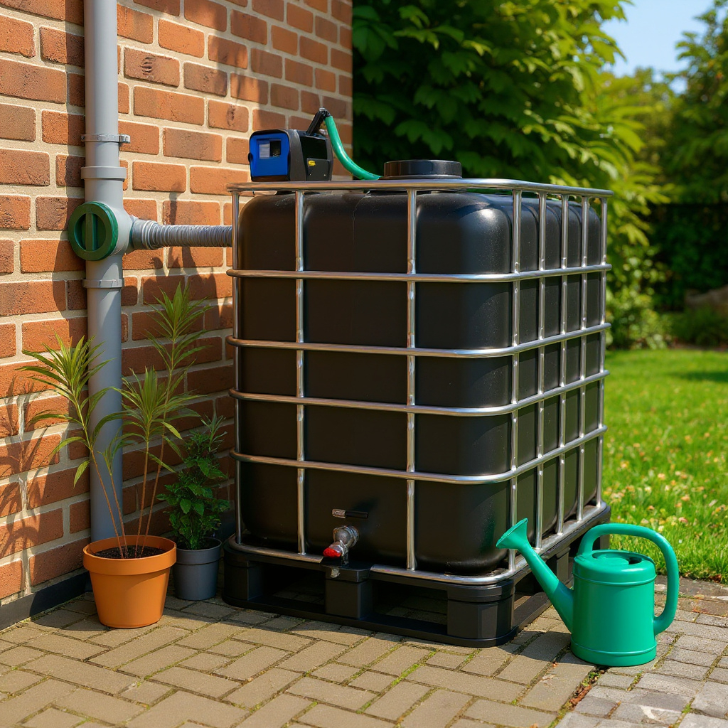 IBC container ZWART op metalen of kunststof pallet - met pomp - vernieuwd- praktische regenton 1000 liter